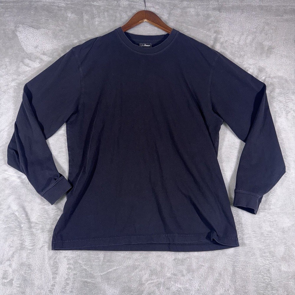 L.L.Bean Black Cotton Knit Crew Neck Long Sleeve T-Shirt Regular Fit Men's Large